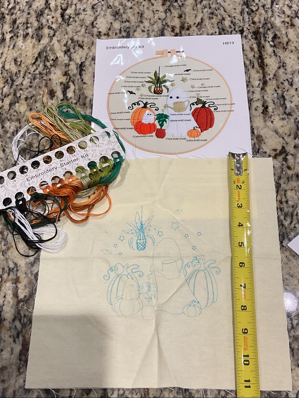 Autumn Embroidery Starter Kit with Pumpkins and GhostDesign - Cream Fabric